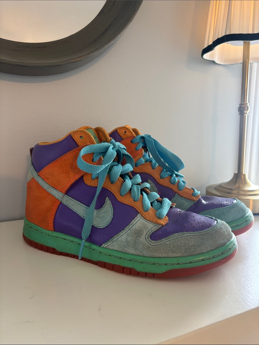 Nike High-Top Sneakers in Purple, Orange, Teal, Gray and Red